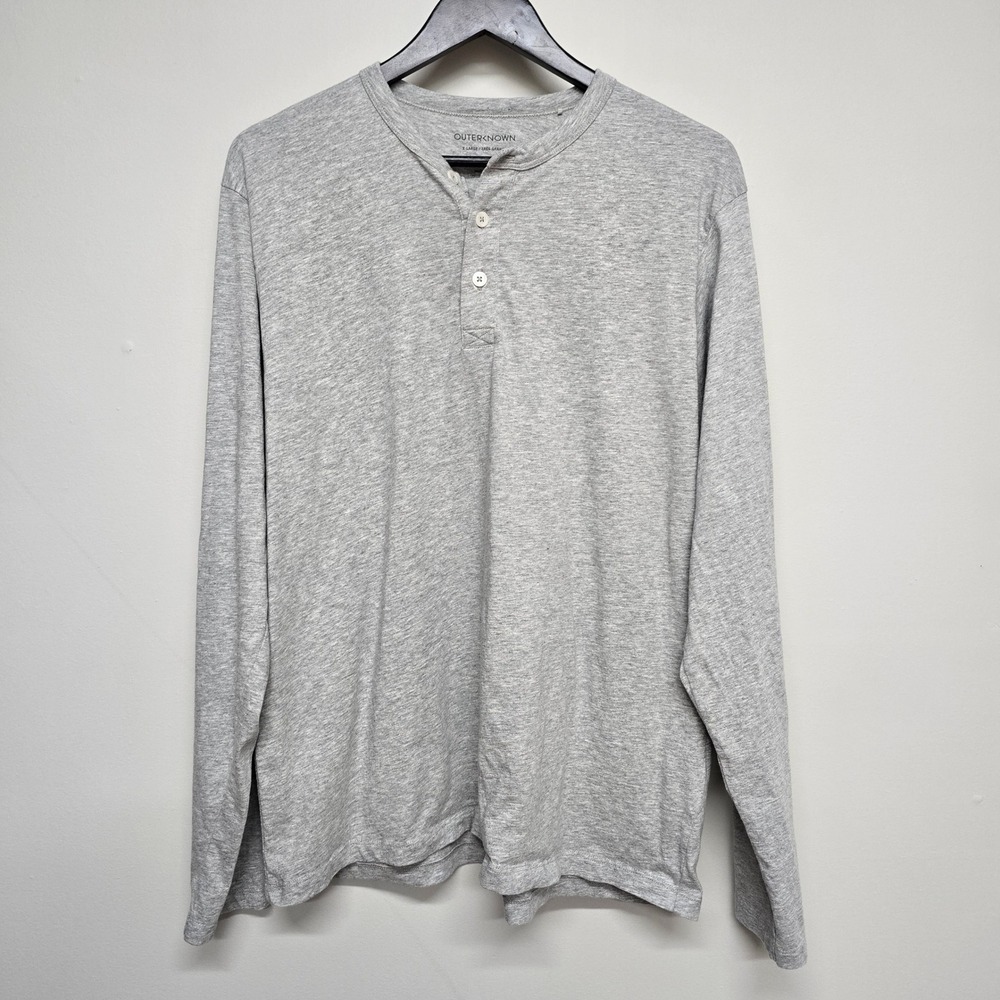 Outerknown Henley Shirt Mens XL Grey Organic Pima Cotton Long Sleeve Minimalist‎